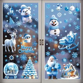 9 Sheets Christmas Window Clings Blue Theme Santa Claus Reindeer Snowman Snowflake Pattern Window Decal Reusable Double Sided Static Stickers for