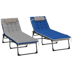 Outdoor Chaise Lounge Chair Set Of 2, 5-Level Adjustable Folding Pool Lounge Chairs With Cushions, Brown Blue (Option: Brown Blue)