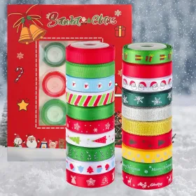 20 Rolls 100 Yards Christmas Ribbon For Gift Wrapping, 3/8 Inch Printed Christmas Grosgrain Ribbon, Christmas Ribbon For Gift Wrapping Crafts DIY (Option: ChristmasRibbon)