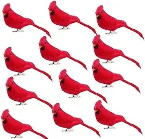 12 Pcs Red Birds Cardinal With Clip On Christmas Tree Decoration Artificial Red Birds With Feathers For Wreath Ornaments (Option: Red)