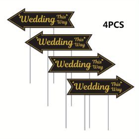 4-piece Wedding Directional Signs With Stakes, Black And Gold Arrow-shaped Garden Signs, Double-sided Corrugated Plastic Wedding Route Signs, Sui (Option: 4PCS)