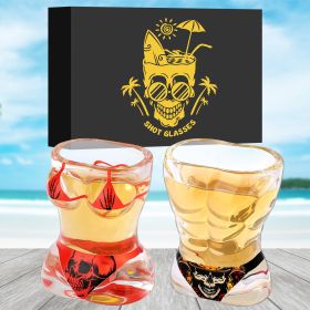 2 Pieces, Black Muscle Men's And Red Bikini Skull Style Glass Small Wine Glasses Bar Tools Christmas Gift, Halloween Gift, Birthday Gift, Company (Option: BlackRed)