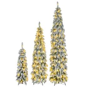 No Provide Self Pick-up.8FT, 6FT, 4FT Pre-Lit Pencil Christmas Trees, 3-set Slim Artificial Christmas Tree With Snow Flocking, Xmas Holiday Decor (Option: defaulttitle)