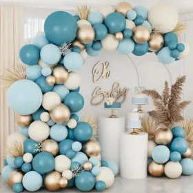 138Pcs Dusty Blue Balloons Arch Garland Kit, Dusty Baby Blue Sand White Metallic Gold Balloons For Bridal Shower Gender Reveal Birthday Baby Show (Option: polychrome)