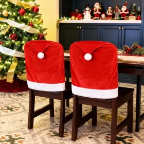Christmas Chair Covers,Red And White Santa Claus Hat Chair Back Cover Christmas Chair Slipcovers For Xmas Kitchen Dinning Room Bar Decoration Hol (Option: 2Pcs)