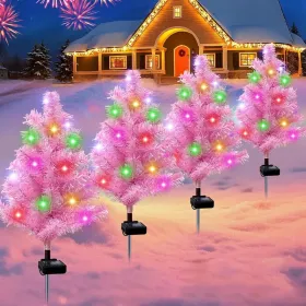 Solar Christmas Tree Outdoor Decor, Waterproof Solar Xmas Decorations Garden Stake Lights, Multi-Color LED Christmas Décor For Outside Landscape (Option: 4pcsChristmastreesPink)