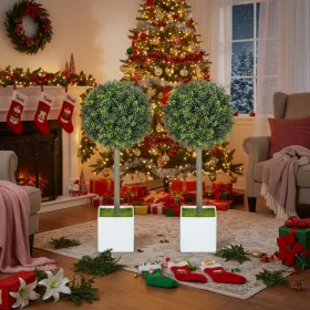 2PCS Set Artificial Tree Fake Plants Natural Boxwood Topiary Balls With 114 PE Leaves Tree Indoor Outdoor Holiday Living Room Home Office Decor F (Option: defaulttitle)