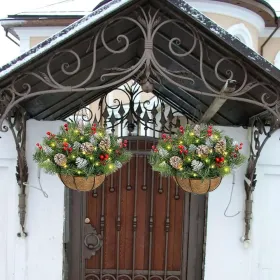 Outdoor Christmas Porch Decorations, Christmas Hanging Baskets With Lights For Outdoors, Artificial Xmas Greenery For Front Porch Patio Outside U (Option: 1pcs)