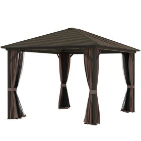 10 X 12 Hardtop Gazebo With Curtains And Netting, Gazebo Canopy With Aluminum Frame And Hooks, Coffee (Option: Coffee)