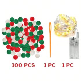 100 Pcs Christmas Pom Poms Balls With Battery String Lights Red And Green White Pompoms Pom Poms For Crafts Making DIY Holiday Christmas Decorati (Option: Green red white)
