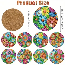 16 Pcs Diamond Art Painting Coaster Kit Flowers DIY Crafts Kit With Holder And Wooden Pad Non Slip Coaster Art Supplies For Adults And Beginner I (Option: 16Pcs)