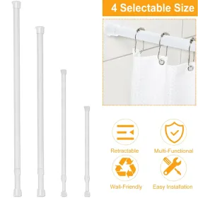 Tension Curtain Rod Spring Load Adjustable Curtain Pole Heavy-Duty Steel 4 Sizes For Bathroom Wardrobe Kitchen Balcony 200cm (Option: 200cm)