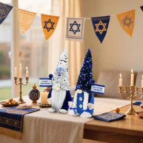 Hanukkah Gnomes Decorations For Home Indoor, Hanukkah Menorah Plush Decor, Jewish, Chanukah Ornaments Jewish Decorations For Party, Table And Tie (Option: Blue)