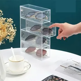 2pcs Transparent Drawer-type Multi-functional Storage Box Acrylic Cosmetics Stationery Organizer Box Multi-compartment Dustproof Lipstick Glasses (Option: 2Pcs)