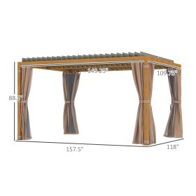 10 X 13 Outdoor Retractable Pergola WSun Shade Louvered Top, Pergola W Canopy, Curtains, Netting, Natural Wood (Option: Natural Wood)