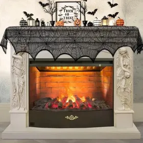 Halloween Decoration Black Lace Spiderweb Fireplace Mantle Scarf Cover Festive Party Supplies (Option: Black)
